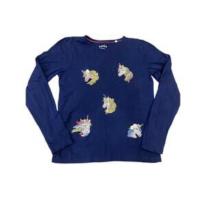 Mini Boden Girls Super Stitch Unicorn Long Puff Sleeve T-Shirt Navy 10-11 Years
